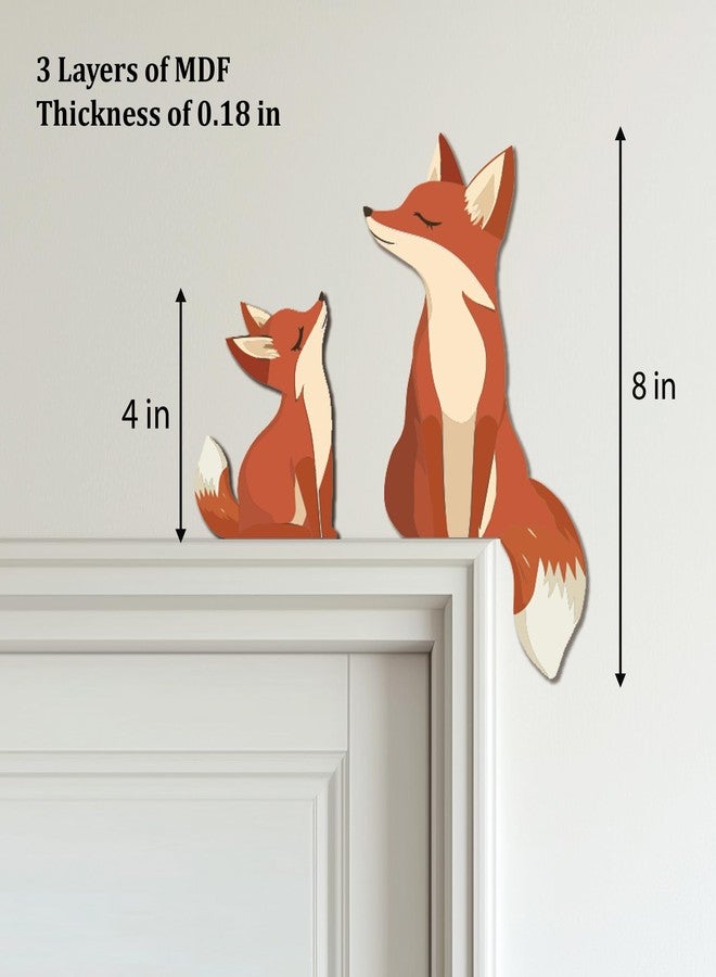 ZEARPT 2 Cute Wooden Foxes Door Topper Home Frame Decor Little Fox Door Corner Thanksgiving Gift for Mom/Dad Woodland Nursery Art 8 inches - Image 3